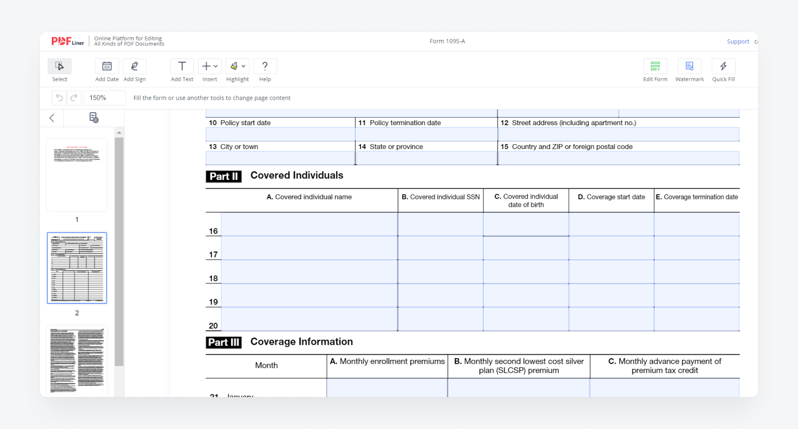 Instructions for Form 1095A and how to fill out it PDFliner