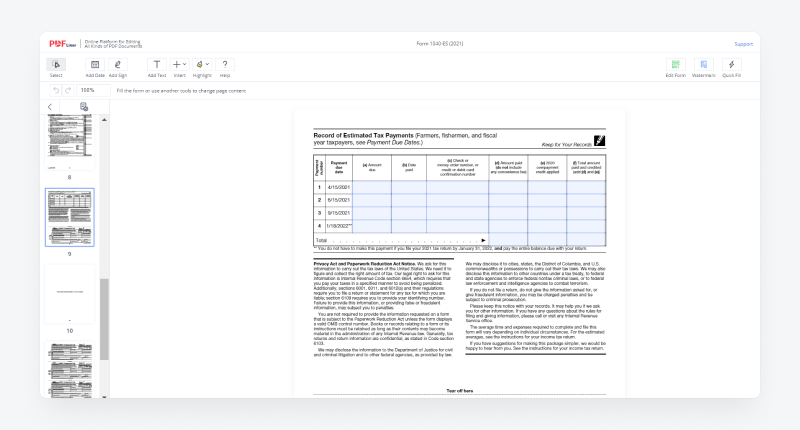 Learn More About Estimated Tax Form 1040 ES on guide | PDFliner