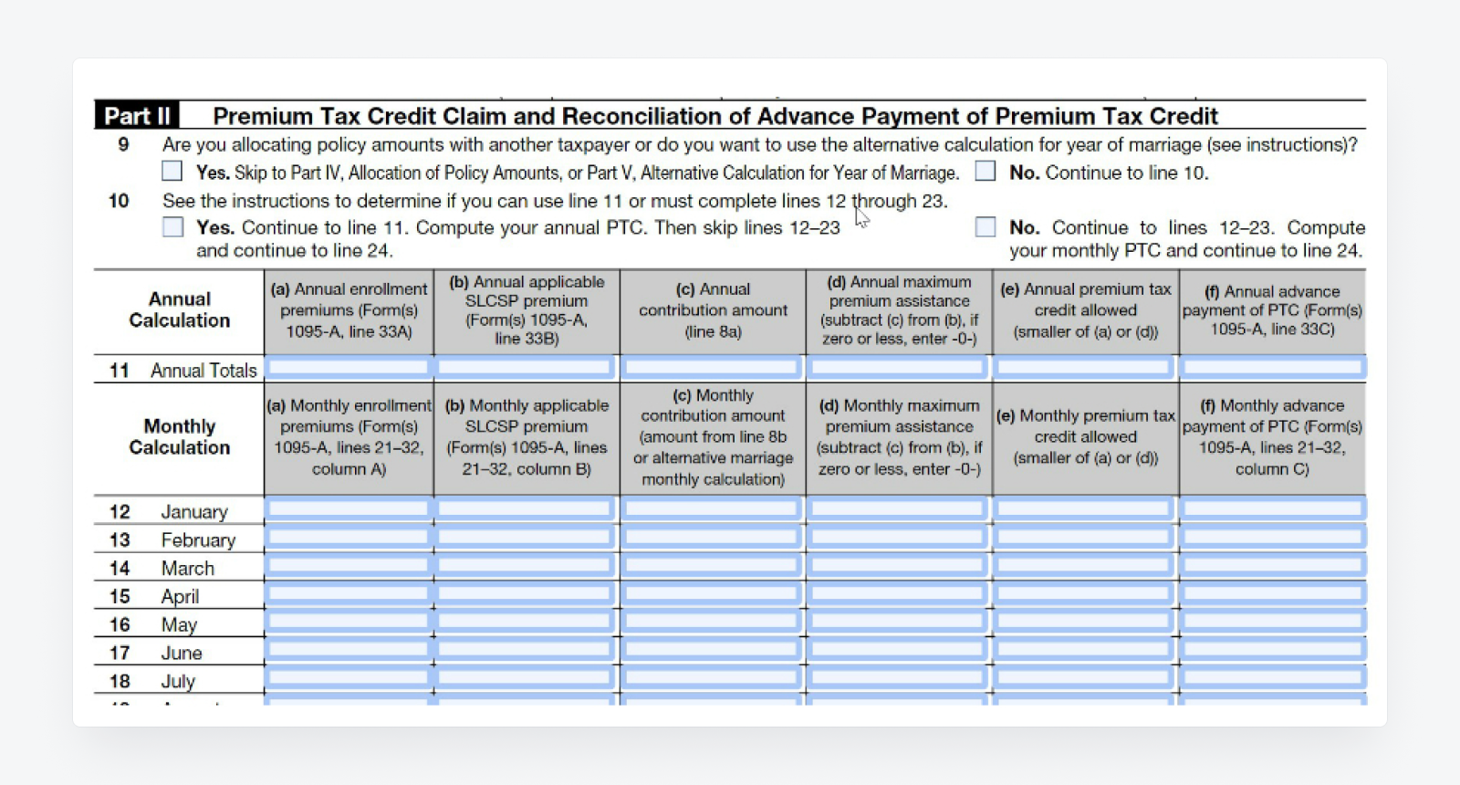 How To Fill Out Form 8962 Monthly Premium Taxes Instructions PDFliner