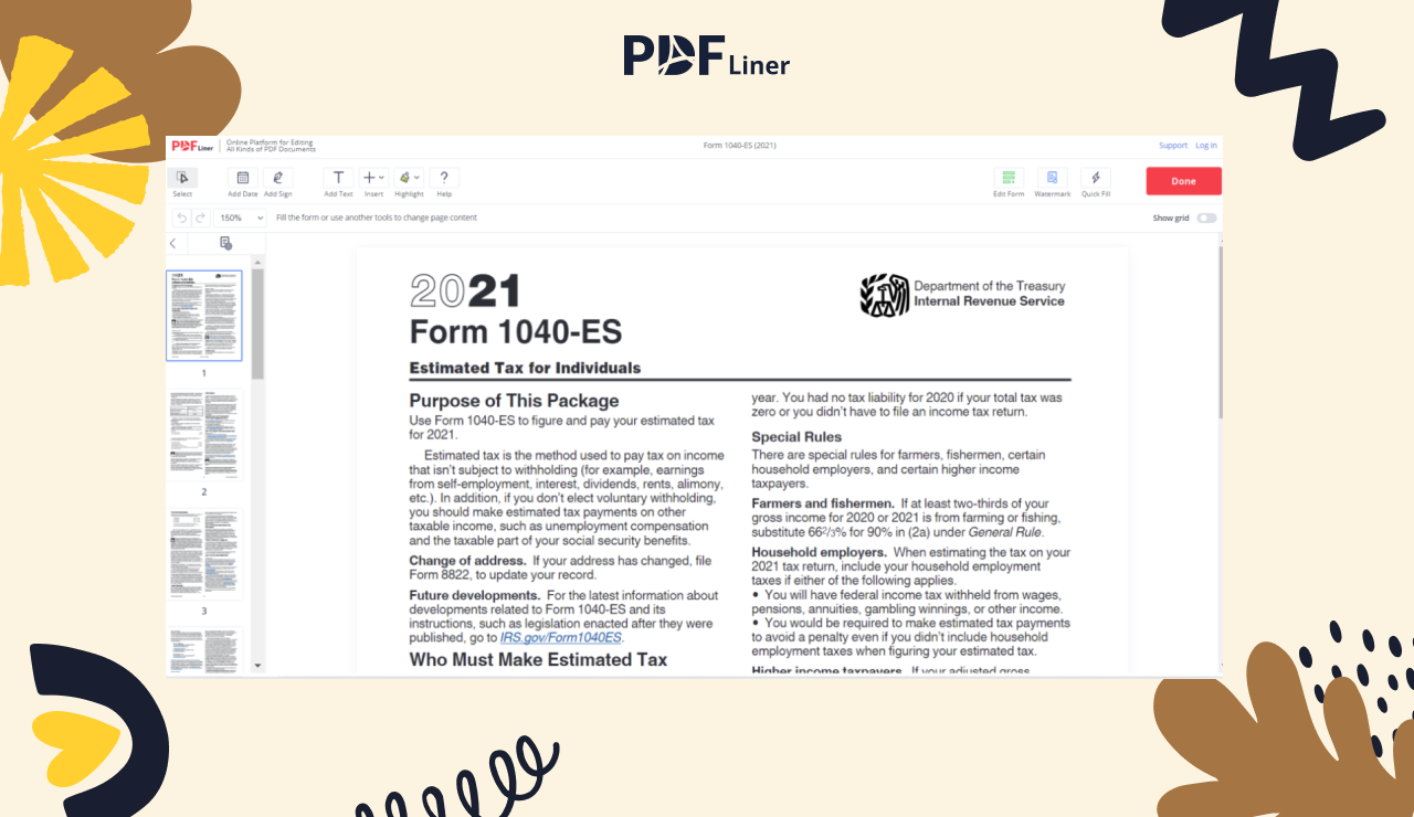 Estimated Tax Payments Addresses Info for Filing Form 1040-ES - Image Preview
