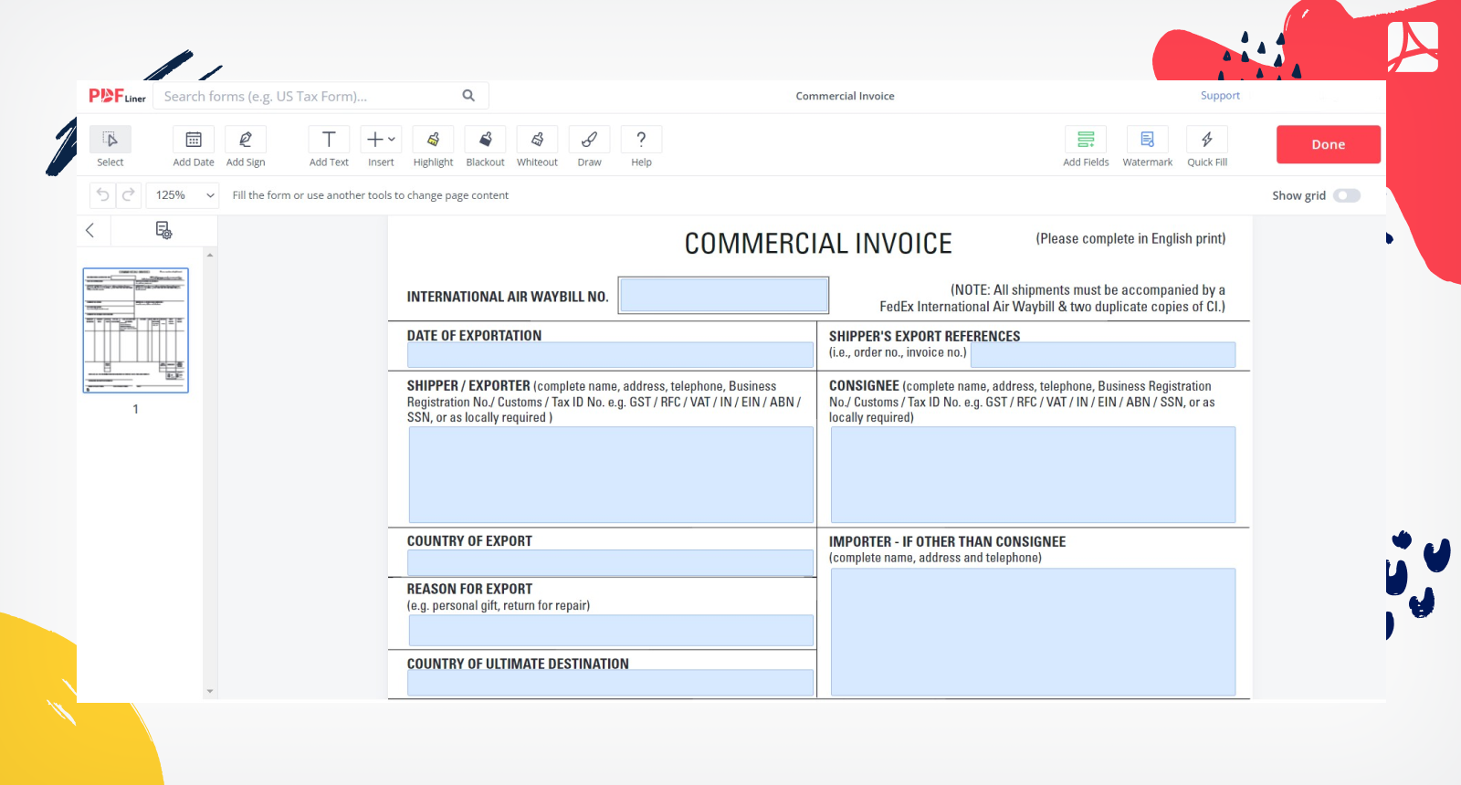 fillable commercial invoice
