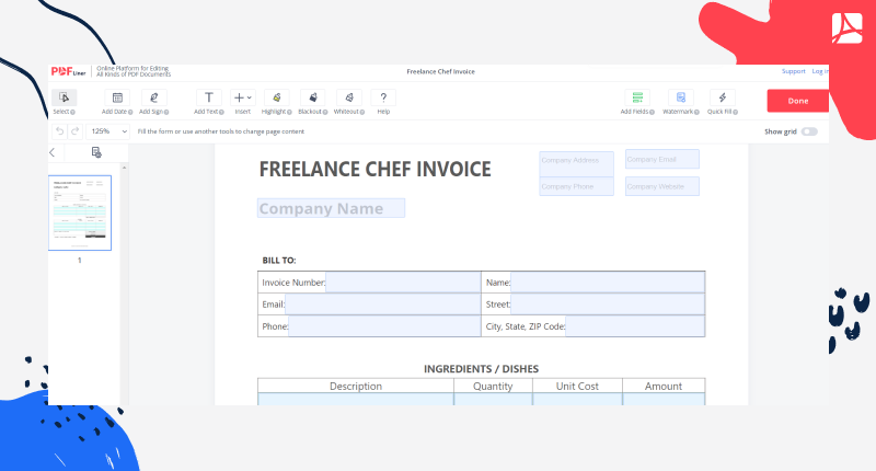 Freelance Chef Invoice