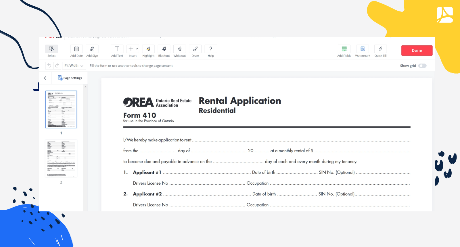 Ontario Rental Application in PDFliner