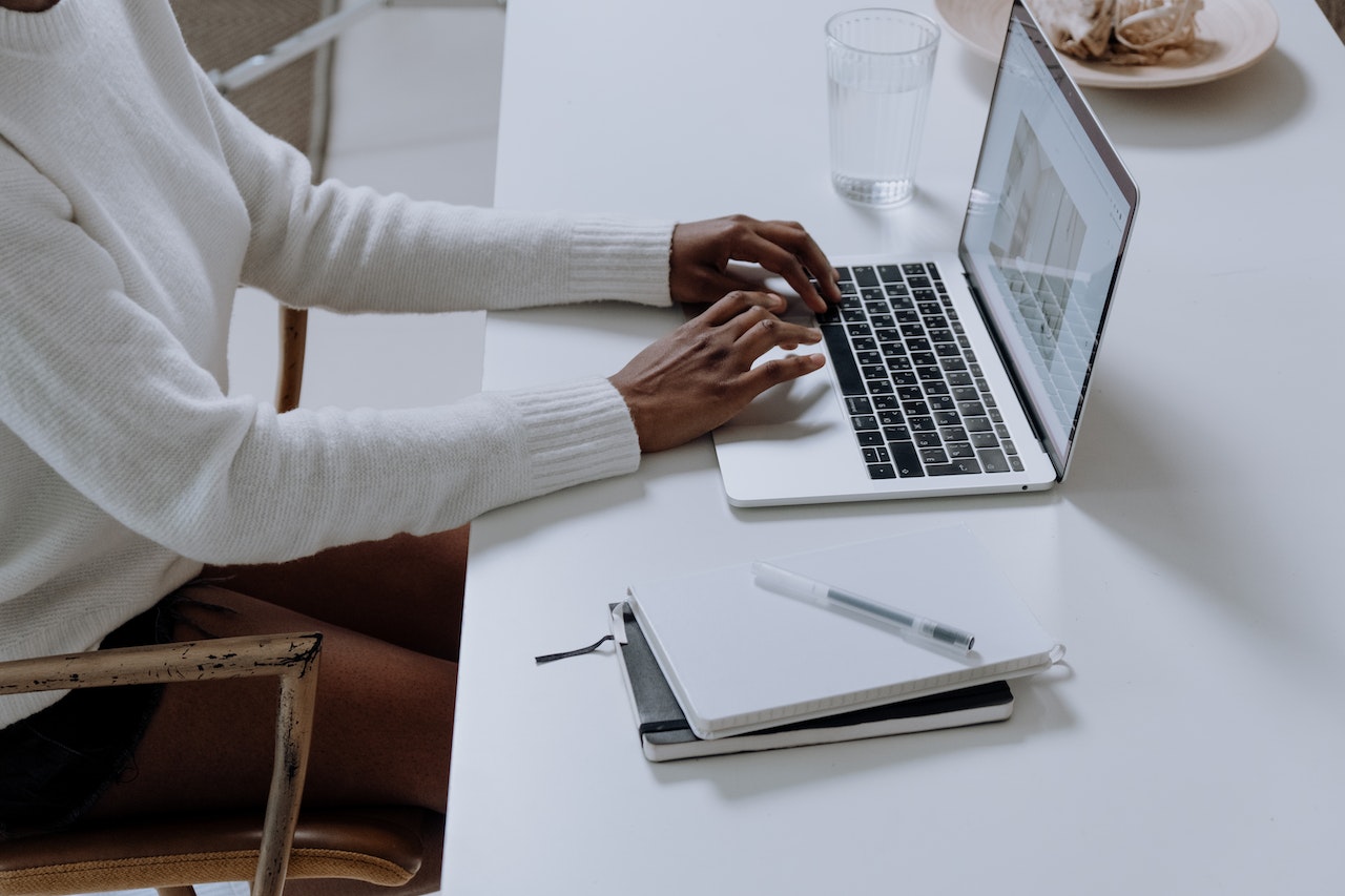 Woman working on a laptop