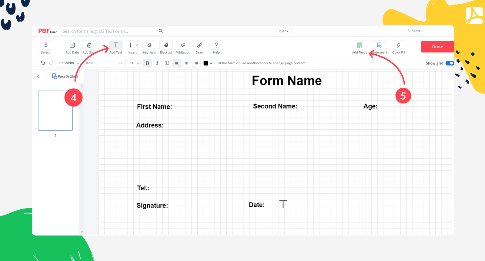 Creating fillable form steps 4 and 5 screenshot