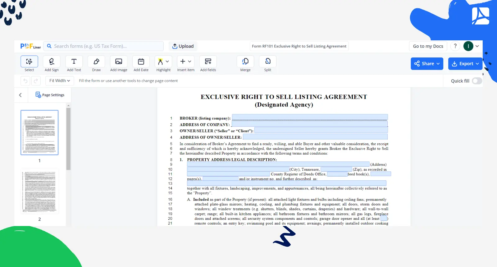 Exclusive Right to Sell Listing Agreement