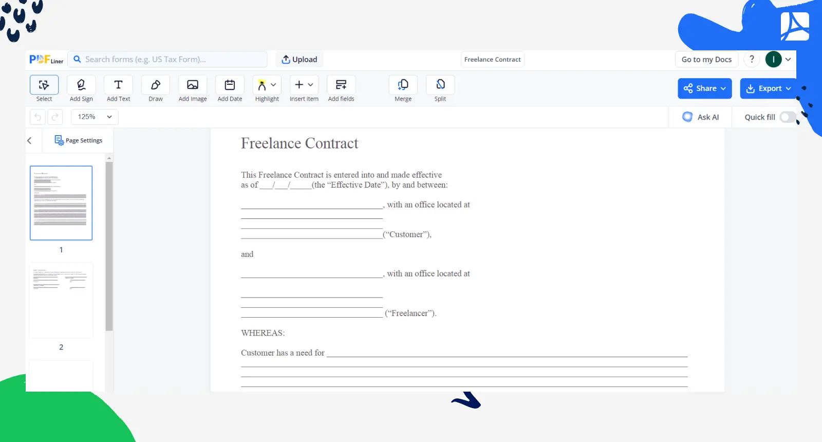 Fillable Freelance Contract