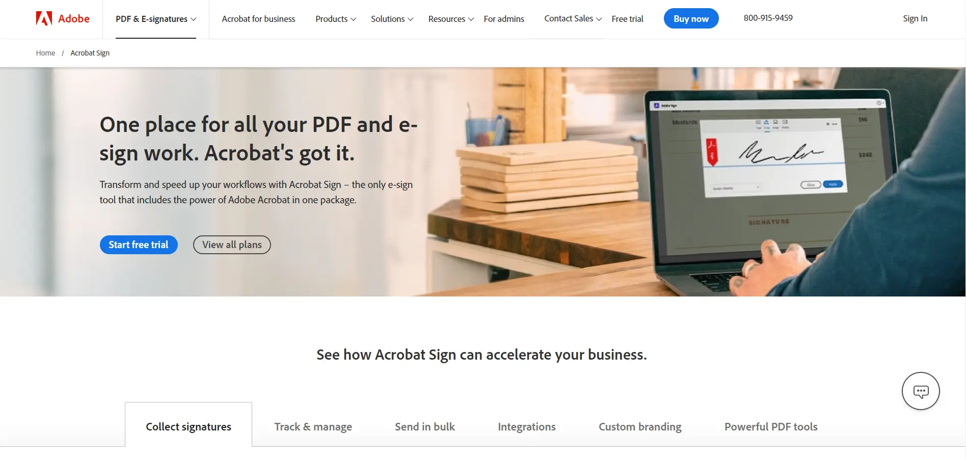 Main page of Adobe Sign