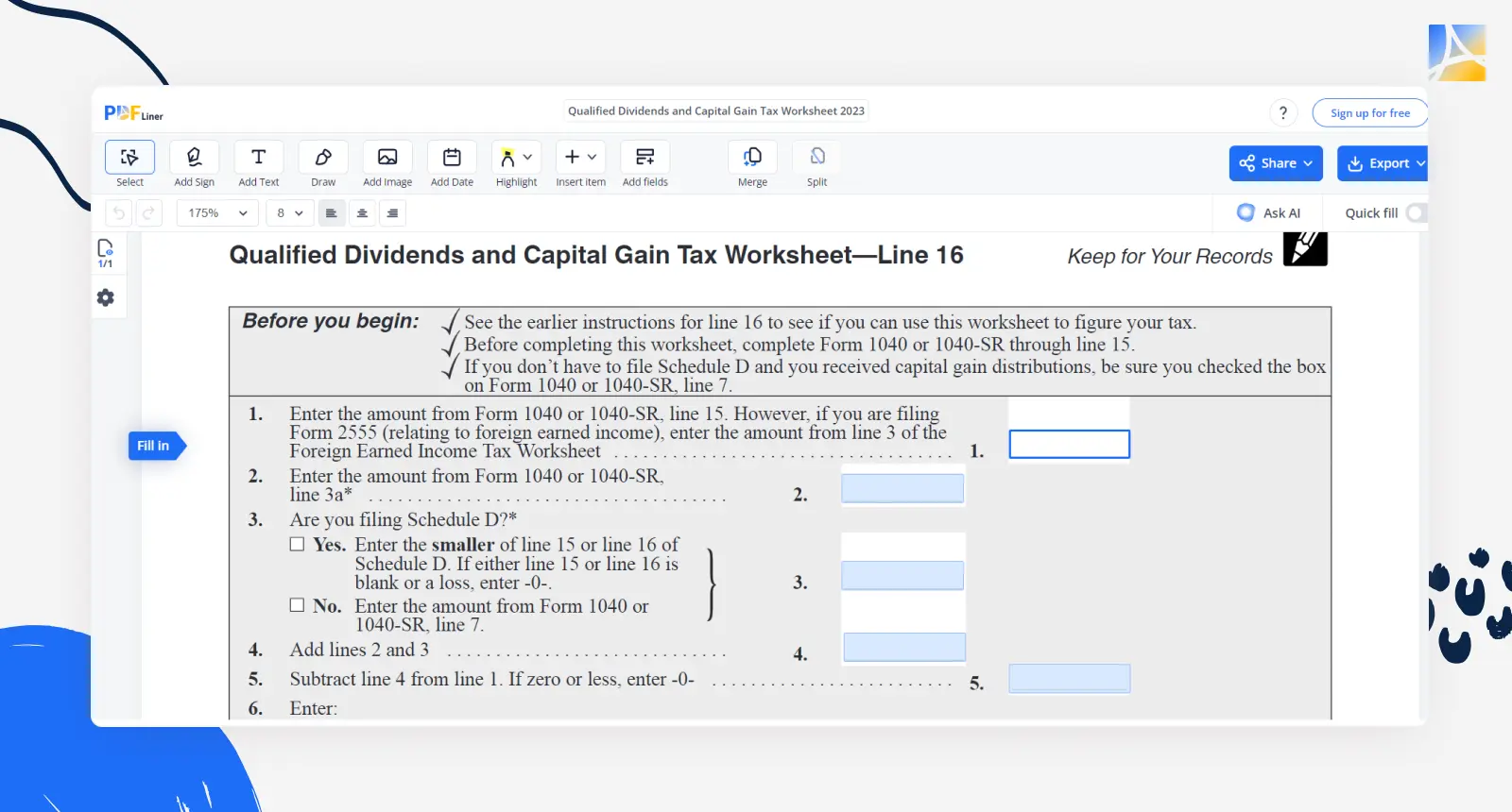 Qualified Dividends and Capital Gain Tax Worksheet