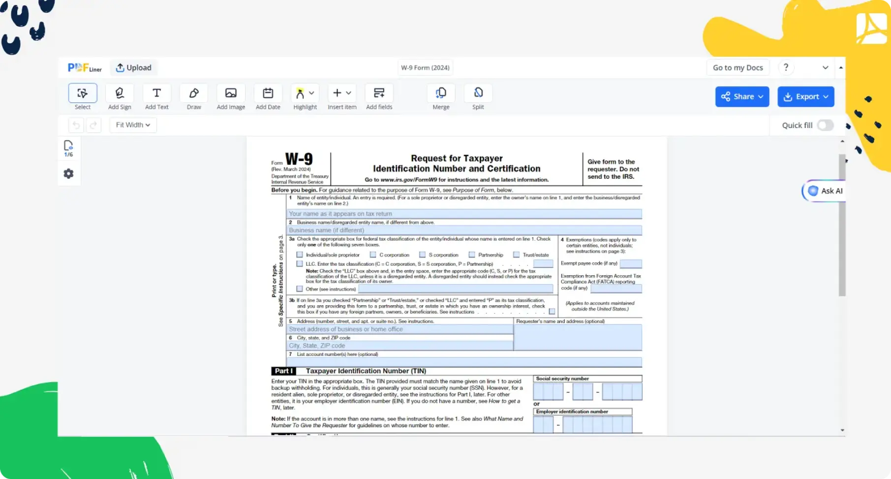 Form W-9 2024 Request for Taxpayer