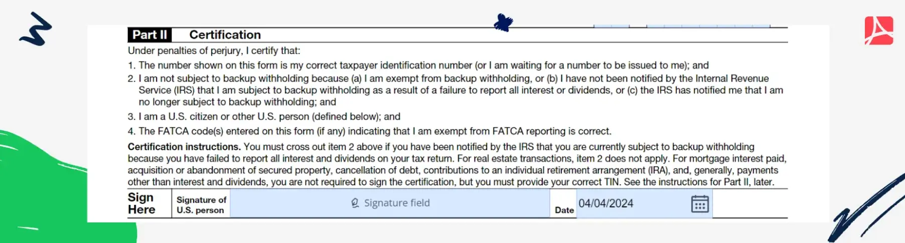 Esigining W-9 Form Online in PDFLiner