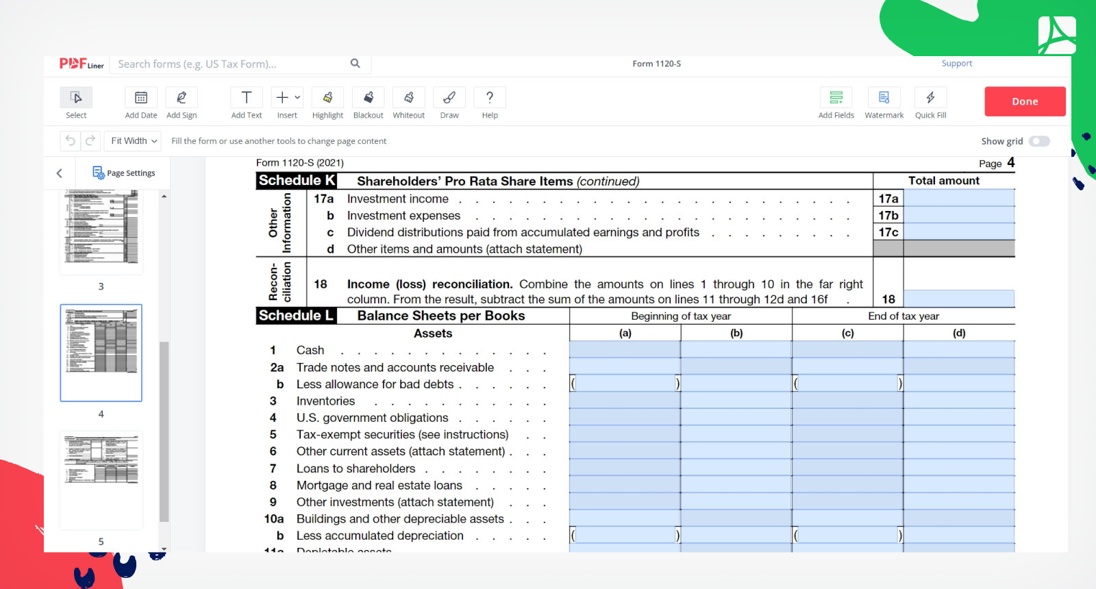 Form 1120-S forth page