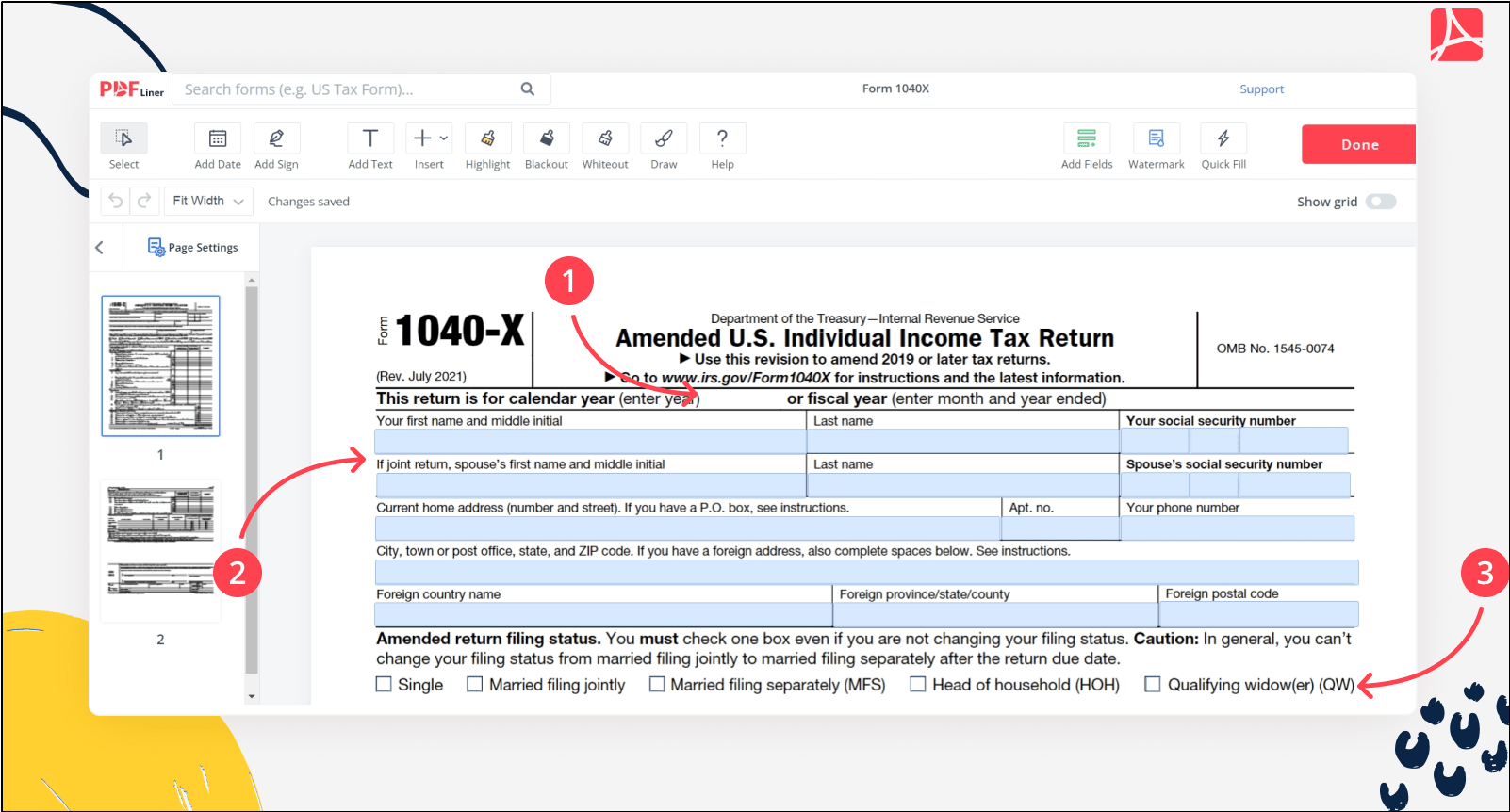 1040 x form steps 1,2,3 screenshot