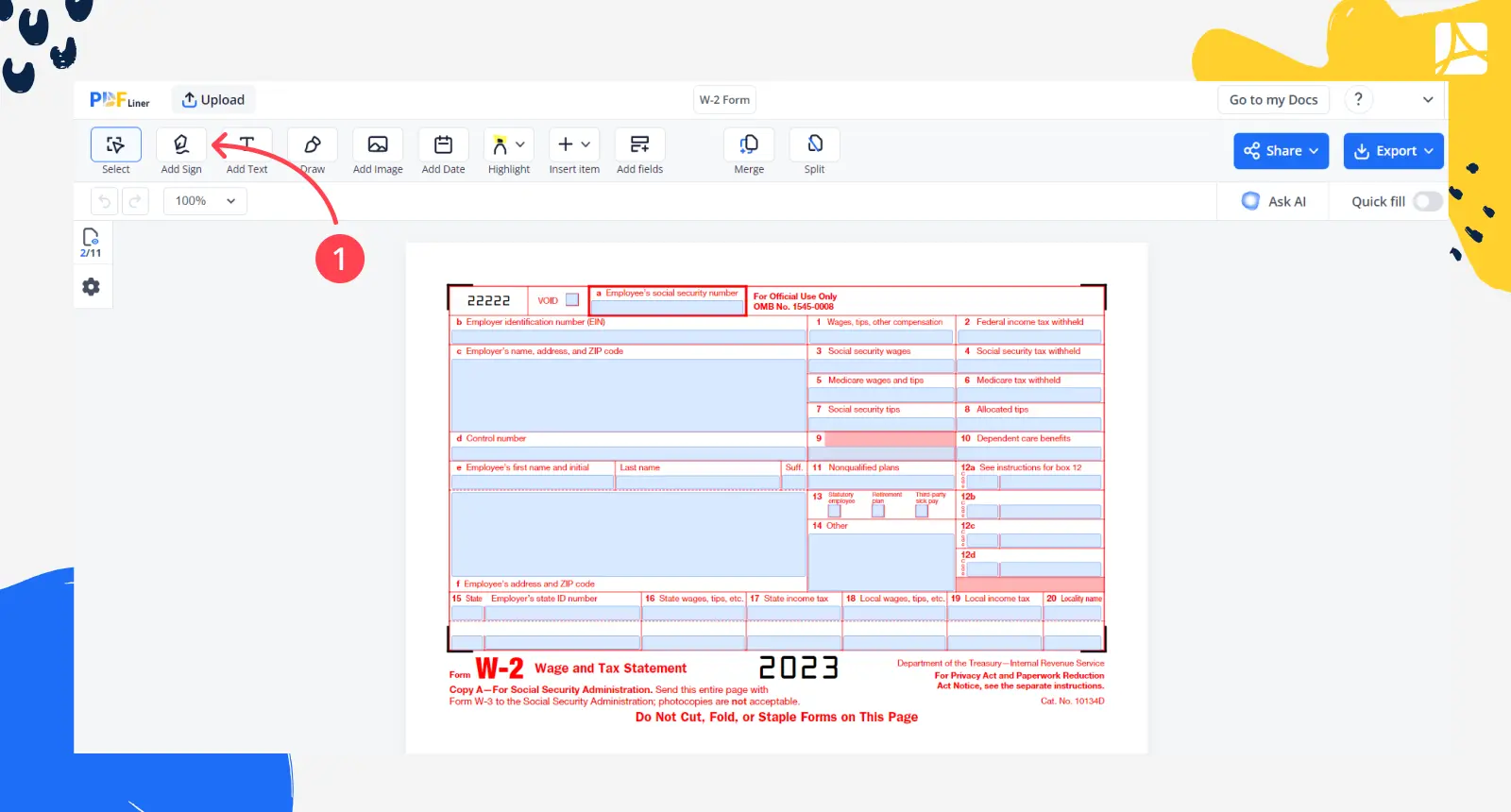 Form w-2 signing process step 1