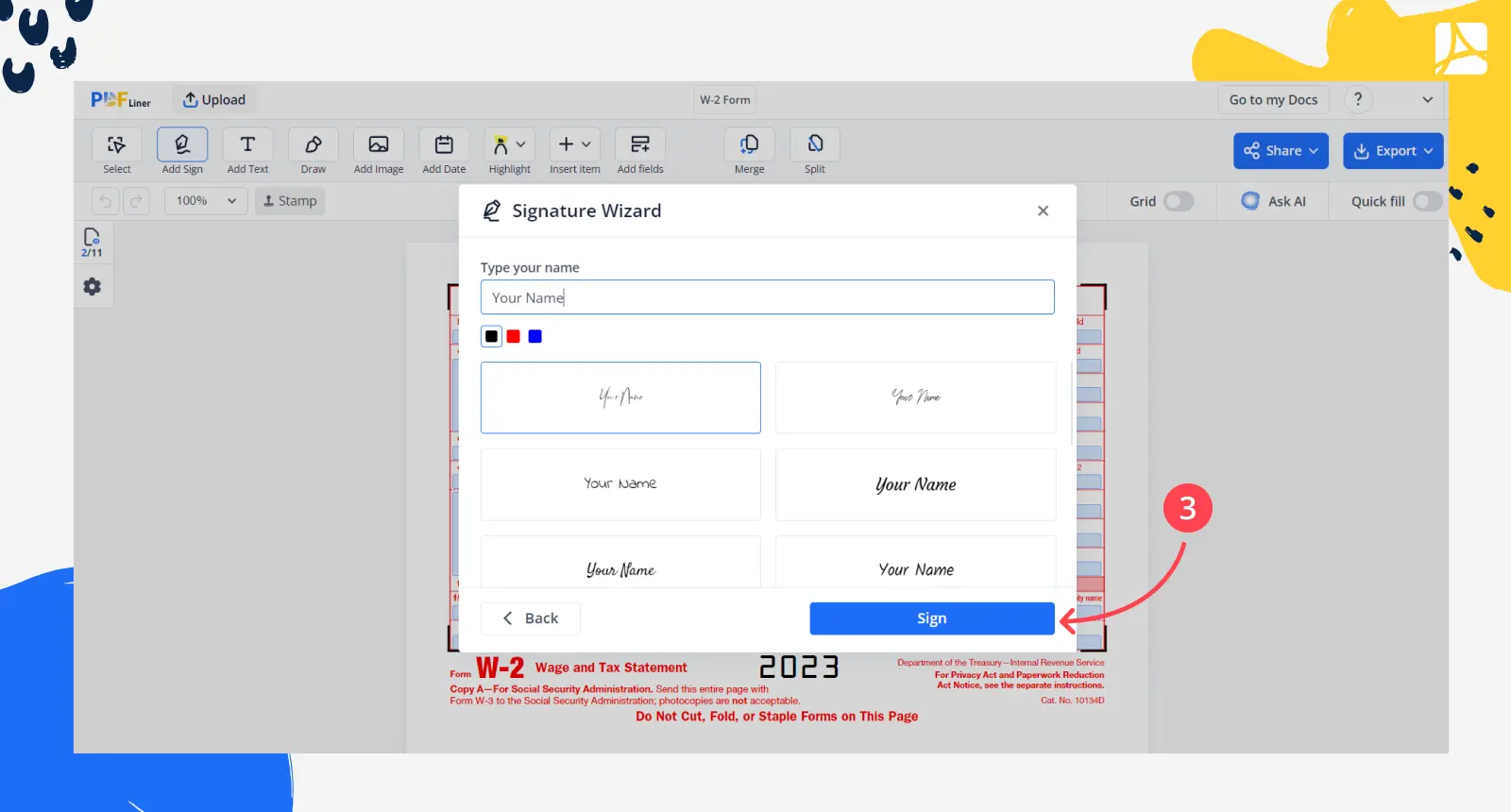 Form w-2 signing process step 3