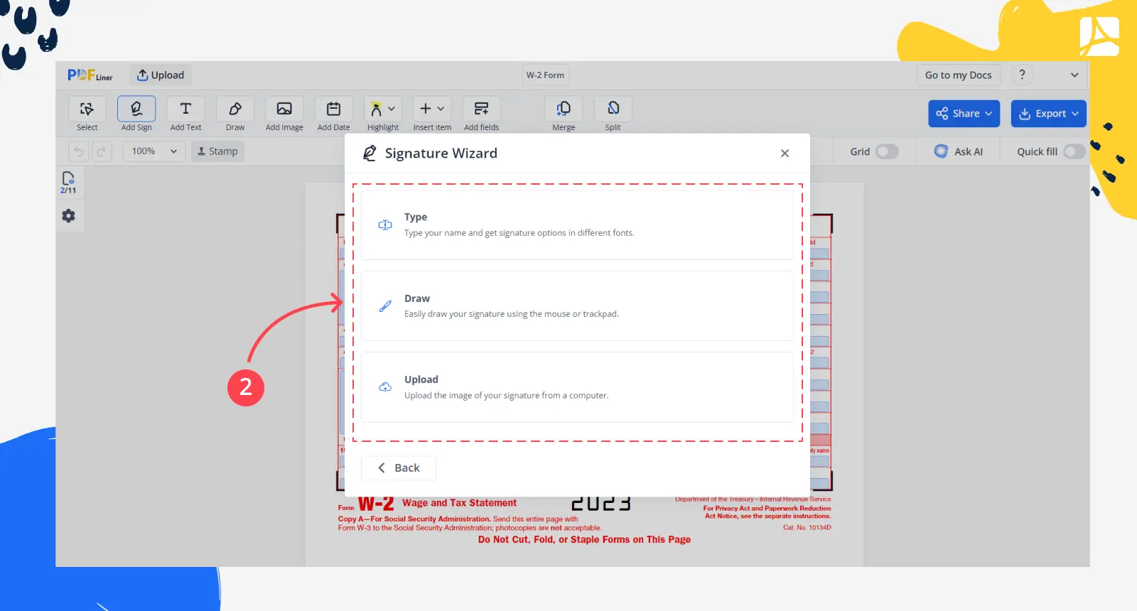 Form w-2 signing process step 2