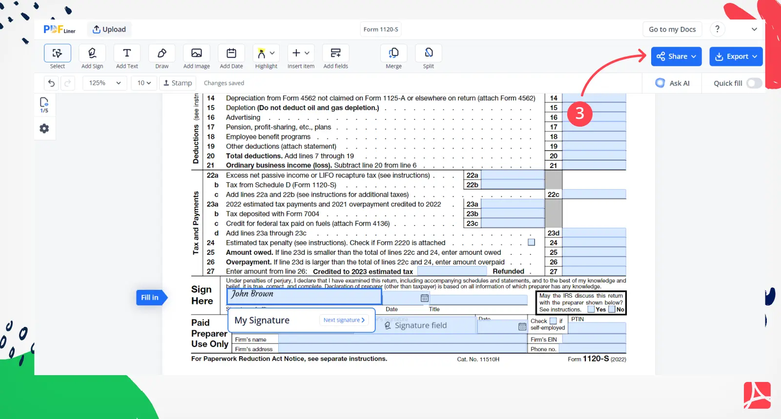 Saving signed form 1120-S