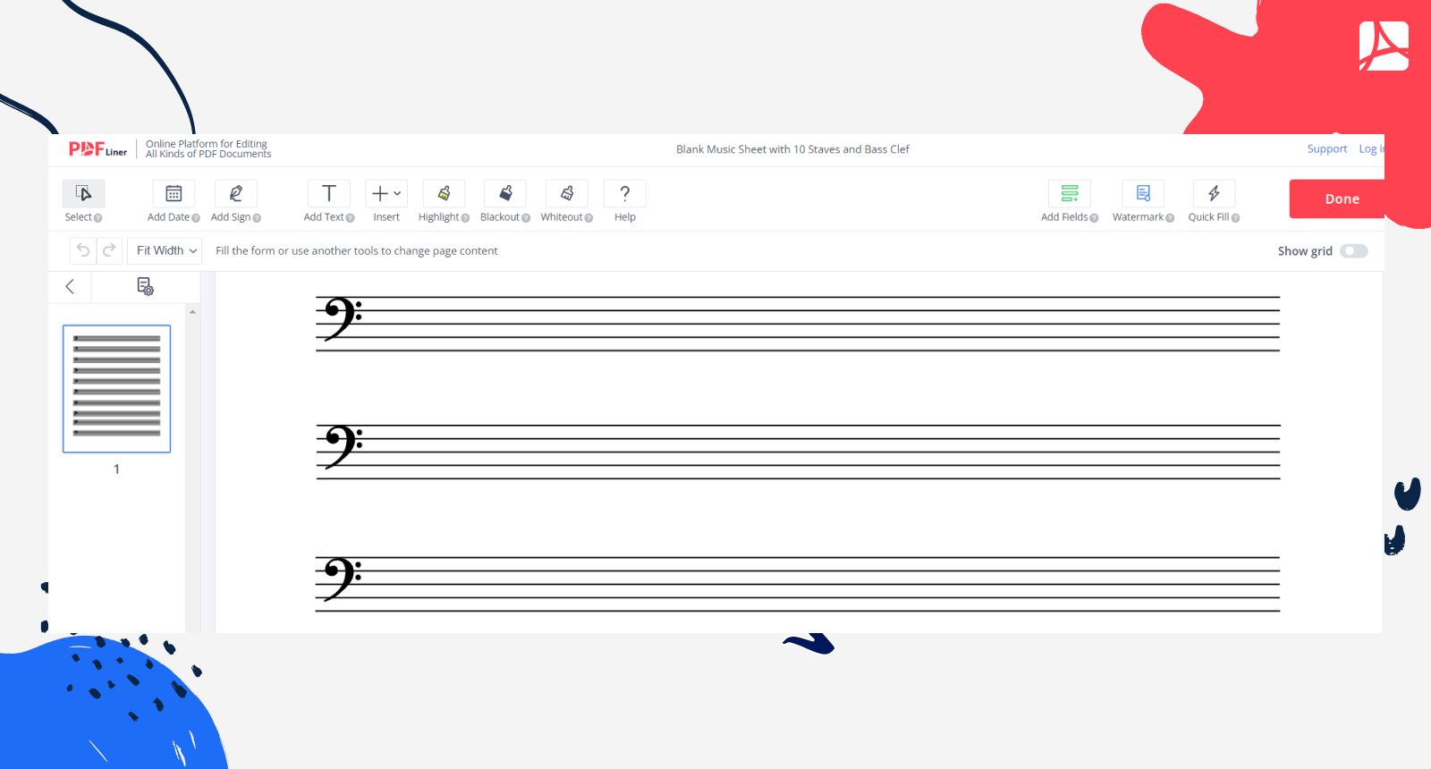 Staves Bass Clef Music Sheet