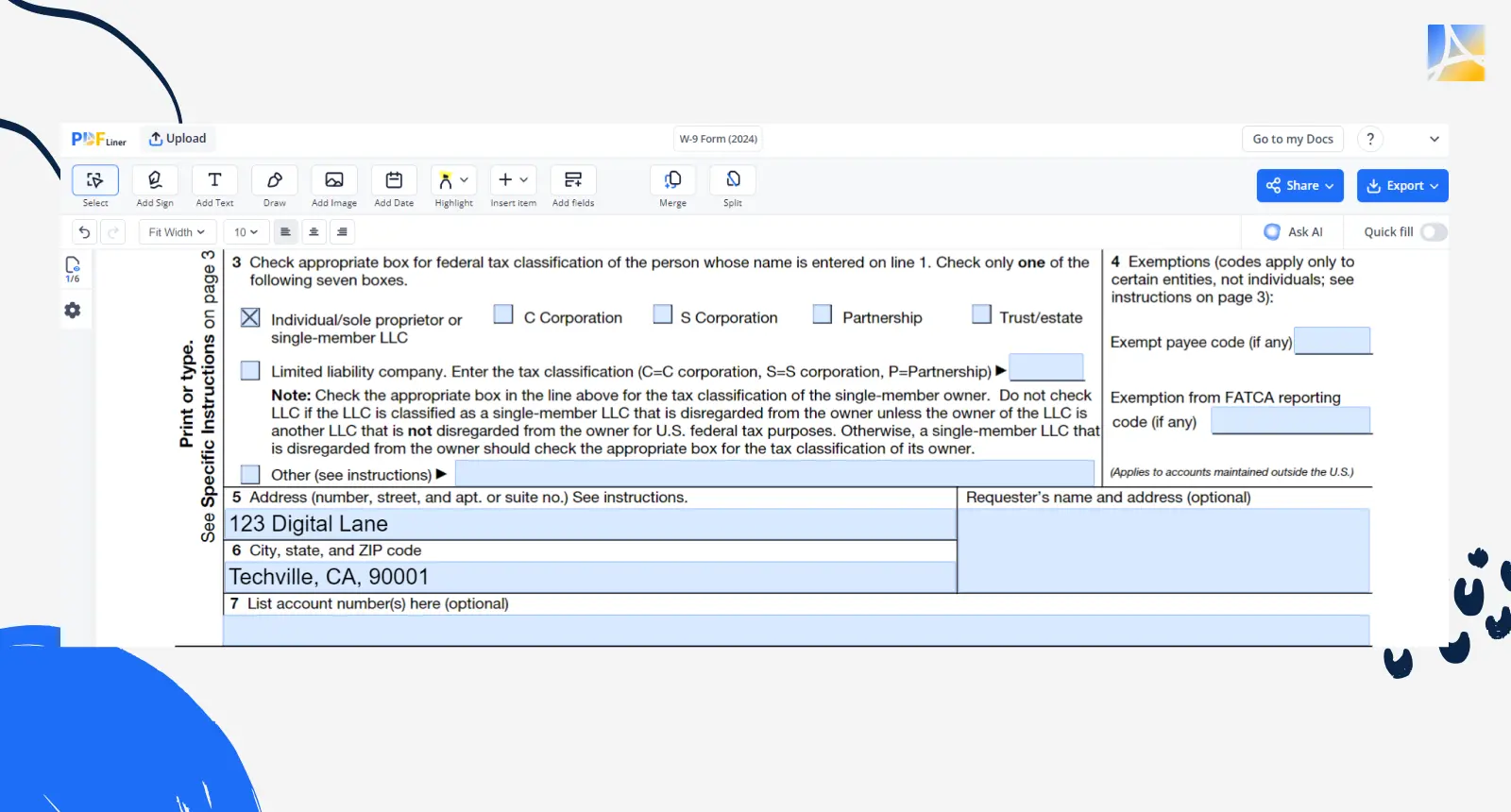 fill out W-9 form