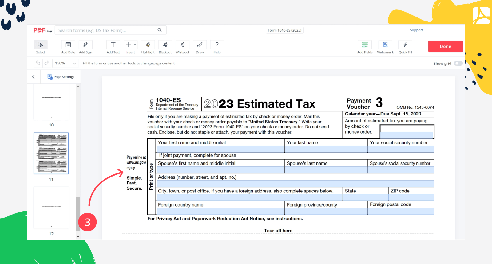 Filling Out Estimated Tax Form 1040 ES in 2023 | PDFliner Guide